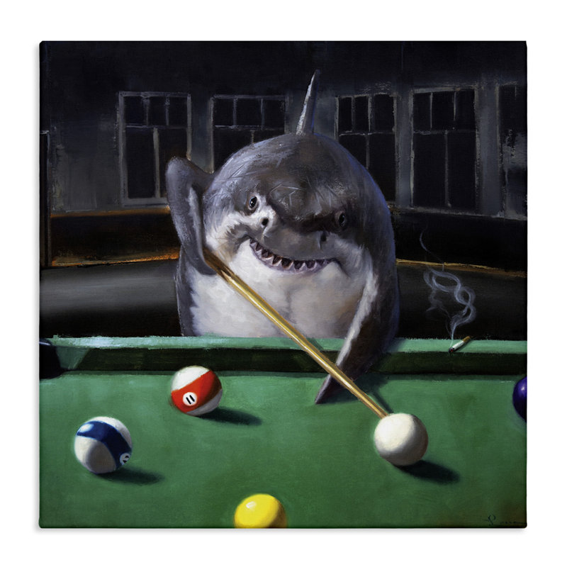 Pool Shark Funny Marine Animal Bar by Lucia Heffernan - Graphic Art, 36" H x 36" W