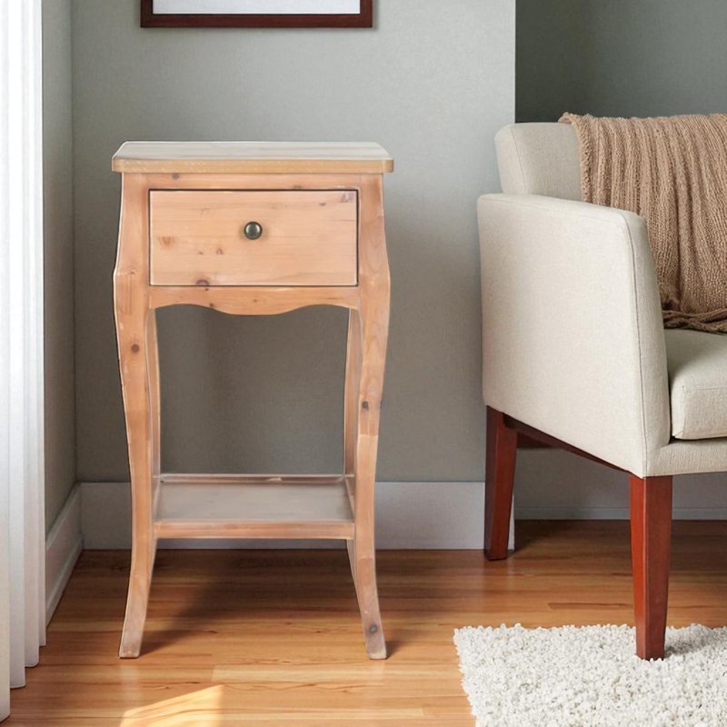 Elegant Lundell 17'' W Red Nightstand – Modern French Inspired End Table with Drawer & Storage Shelf, Honey Natural