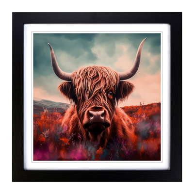 Highland Cow Surrealism - Single Picture Frame Print on Wood