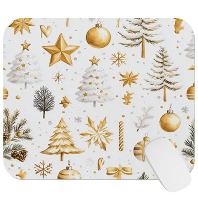 Holiday Gold Christmas II Modern Gaming Cute Office Laptop Desk Pad Gift Mat Square Rectangle Non-Slip Mousepad