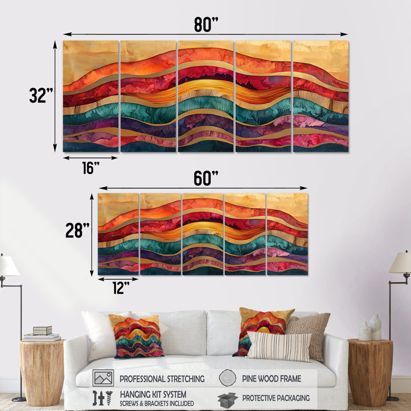 Abstrait marbré arc-en-ciel, couleurs de la vie I - Art - Pour le salon, H 28 po x l 60 po, 5