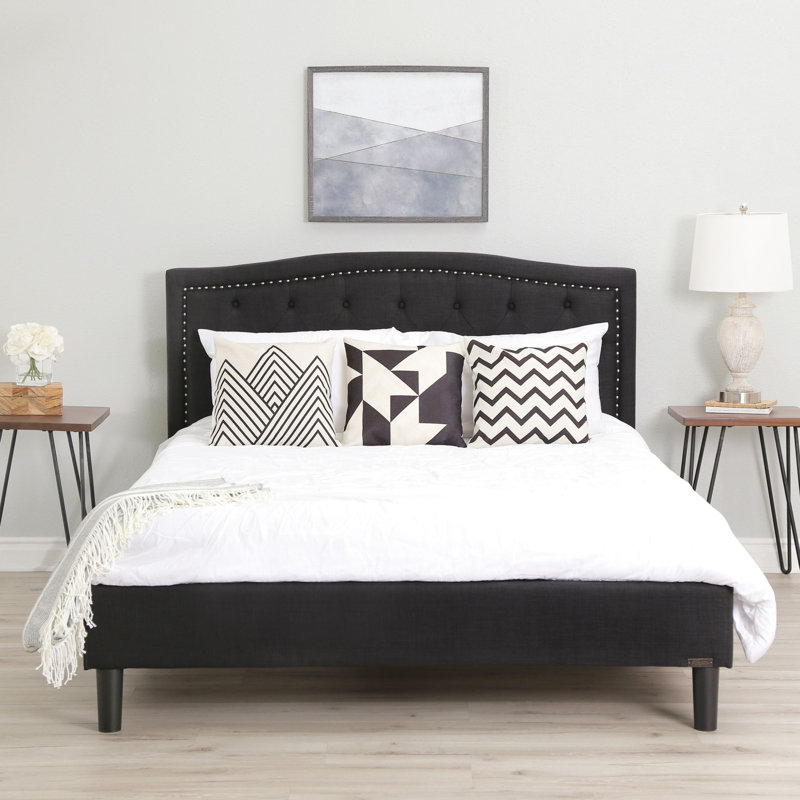 Lit plateforme tapissier Arbe, Noir, Grand