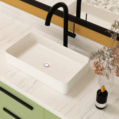 24X14 Ceramic Rectangular Vessel Sink - White, Acid Resistance, For Home, Restaurant, Office Building Elegant Look 24"X14" Style, Low Water Absorption, Different Environments