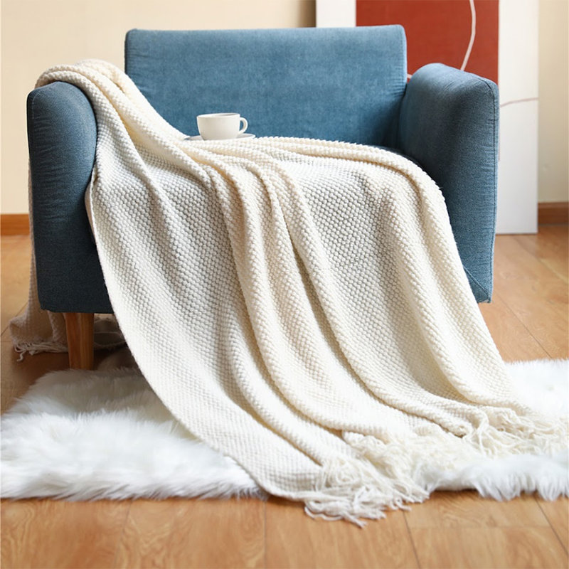 Knitted Throw Blanket, Ivory