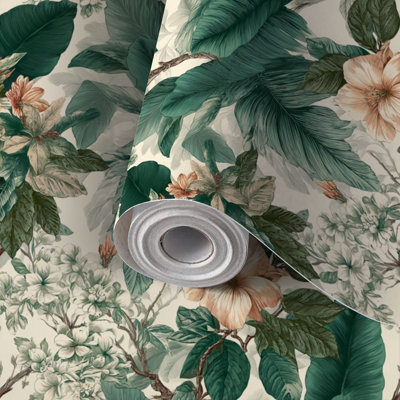 Papier peint auto-adhésif et amovible à motif de papier peint botanique tropical rétro 24 po x 118 po (60 x 300 cm)