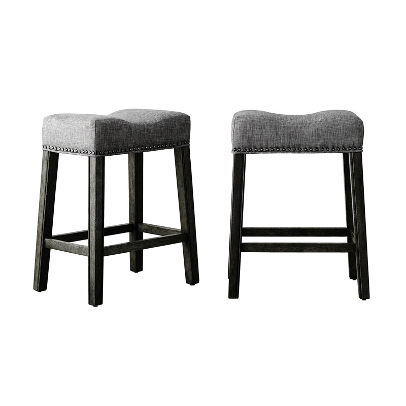 CoCo Upholstered Backless Saddle Seat Set of 2,, Gray, Counter Stool (24" Seat Height), Black