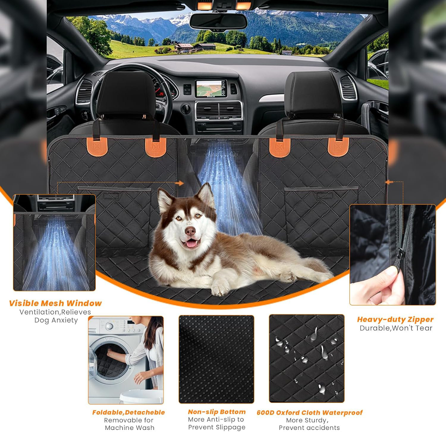 PETORREY Dog Car Seat Cover For Back Seat, 1 Waterproof Pet Seat Cover
