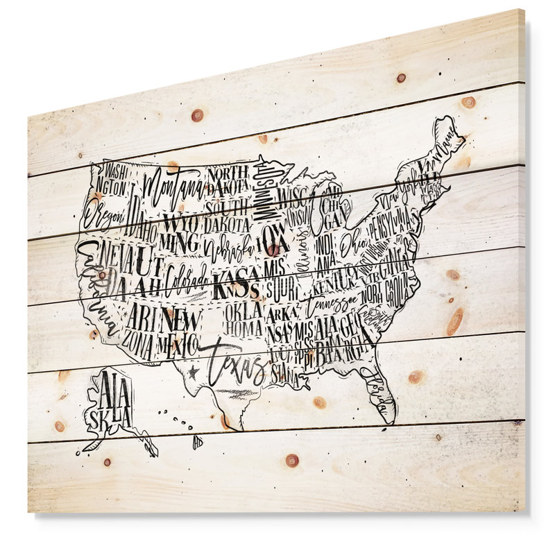 Carte des États-Unis - reproduction d'impression, Bois, H 12 po x l 20 po x p 1 po