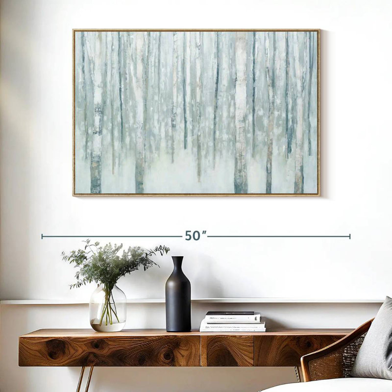 Bouleaux en bleu-gris d'hiver, Cadre flottant en bois naturel, 40 po x 27 po
