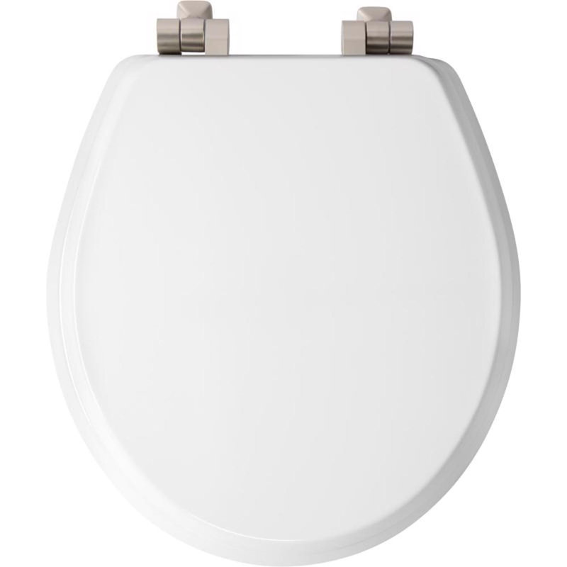 Mayfair by Bemis Benton Slow Close Round White Enameled Wood Toilet Seat, Brushed Nickel