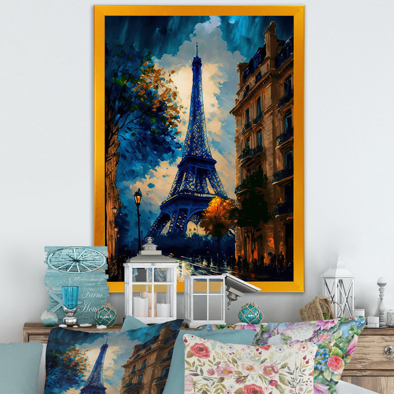 «Blue Eiffel Tower in the Autumn», reproduction sur toile, H 32 po x l 24 po x P 1 po, Impression dorée sur toile encadrée
