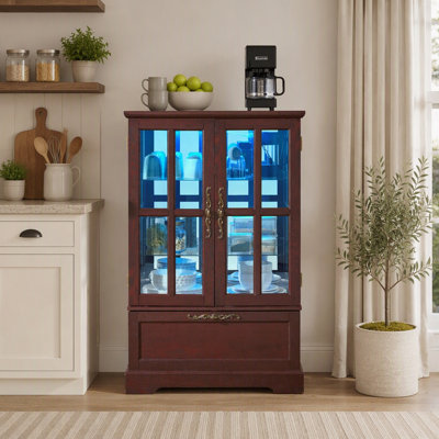 Display Cabinet with Flip-Top Drawer, RGB Lights & Adjustable Shelves