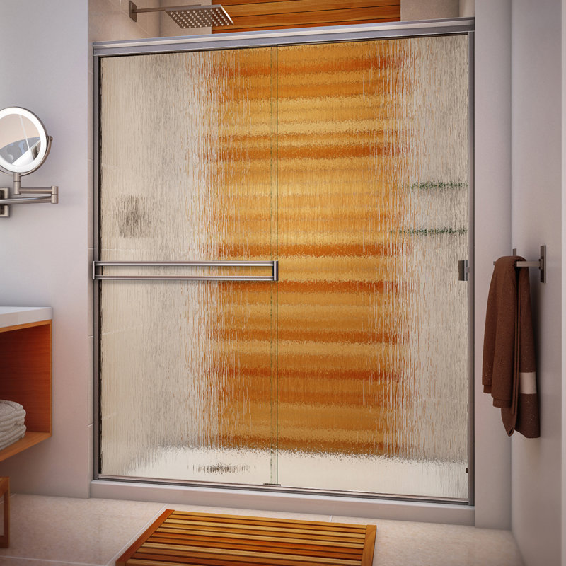 Porte de douche semi-encadrée 68 "l 68", Nickel brossé, Pluie