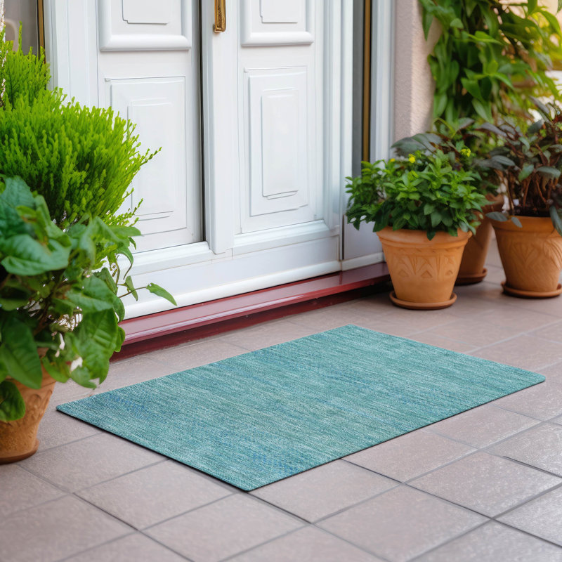 Tapis turquoise intérieur / extérieur lavable à la machine Claudian ACN1634, Rectangle 1 pi 8 po x 2 pi 6 po