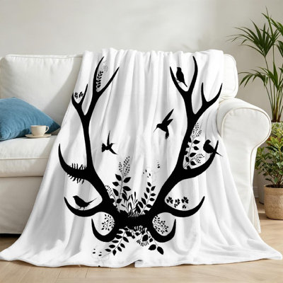 Jeté en molleton blanc ultra doux en flanelle, imprimé tête de cerf printanier