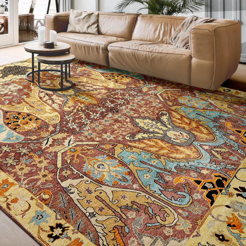 Hand Knotted Wool Area Rug in Brown And Gold, Rectangle 8' x 10'