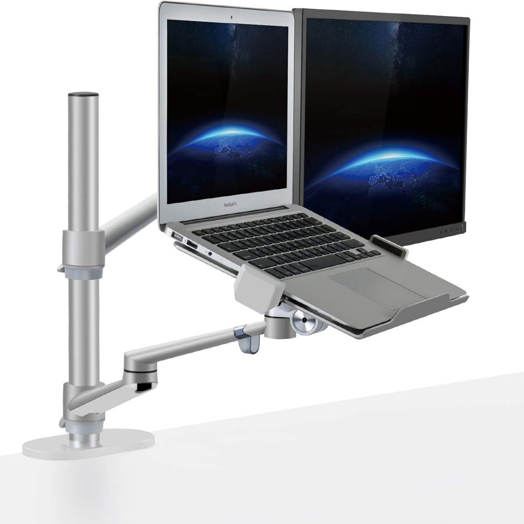 Desk Mount Stand Silver, Height Adjustable Swivel at Any Angle