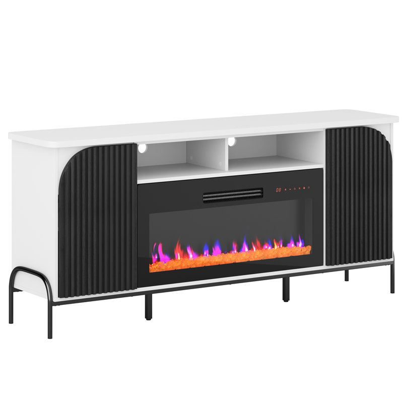  Elegant 68 Inch TV Stand with 36" Electric Fireplace Entertainment center W/ adjustable shelves, White
