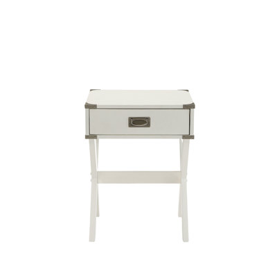 White Square Accent Table - Metal Glide Drawer For Convenience Modern In Build & Storage