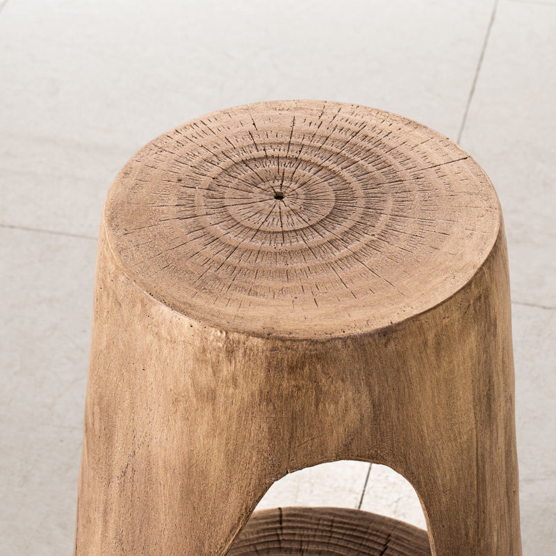 Patio Round Hollow Side Table, Wood-Like Texture