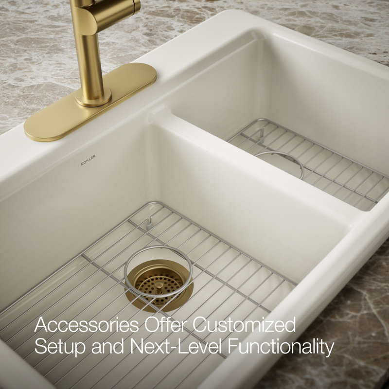 Riverby 33 In. Top-Mount Double-Bowl Kitchen Sink, 3 hole, Biscuit, Large/medium bowls