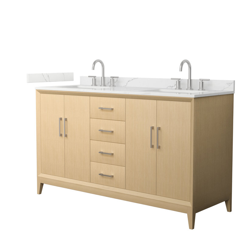 Janna 60" Freestanding Double Bathroom Vanity with Quartz Top, Brushed Nickel, Giotto Quartz