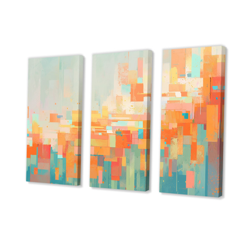 Orange Green Shattered Realities - Cubism Wall Decor Set, 28" H x 36" W x 1" D