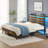 Bed Frame with Headboard & LED Lights, Metal Platform Bed with USB Charging Station, No Box Spring Needed-1299352096-1299352097