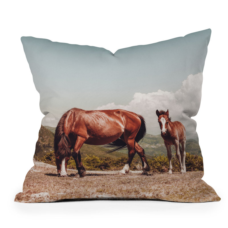 Coussin d'extérieur Ingrid Beddoes, Blanc / vert / bleu / cheval brun 3, Carré 26 po