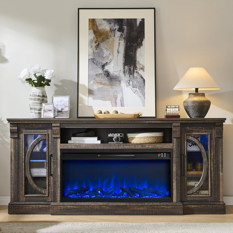 Meuble télé Crescent Fireplace, Chêne rustique foncé