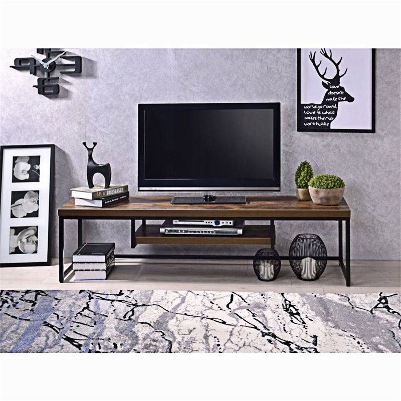 Meuble télé avec tablette, H 16,03 po x L 47,03 po x l 16,03 po, Noir/chêne