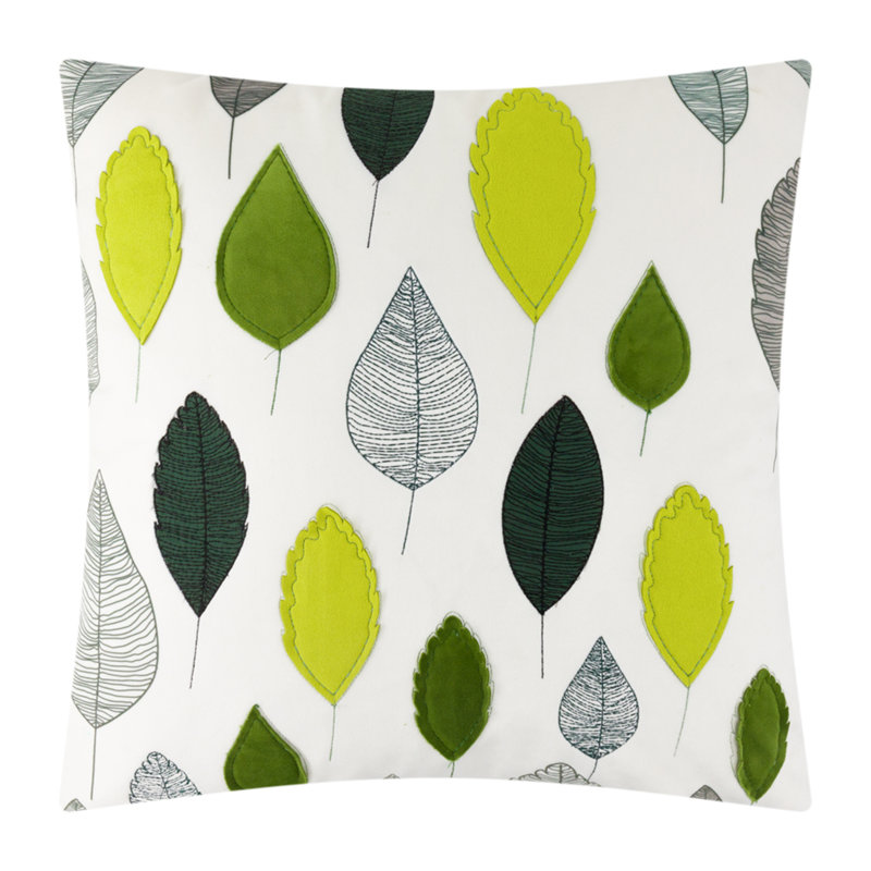  Housse de coussin décorative 18 x 18 po Accent Leaves, Vert / beige
