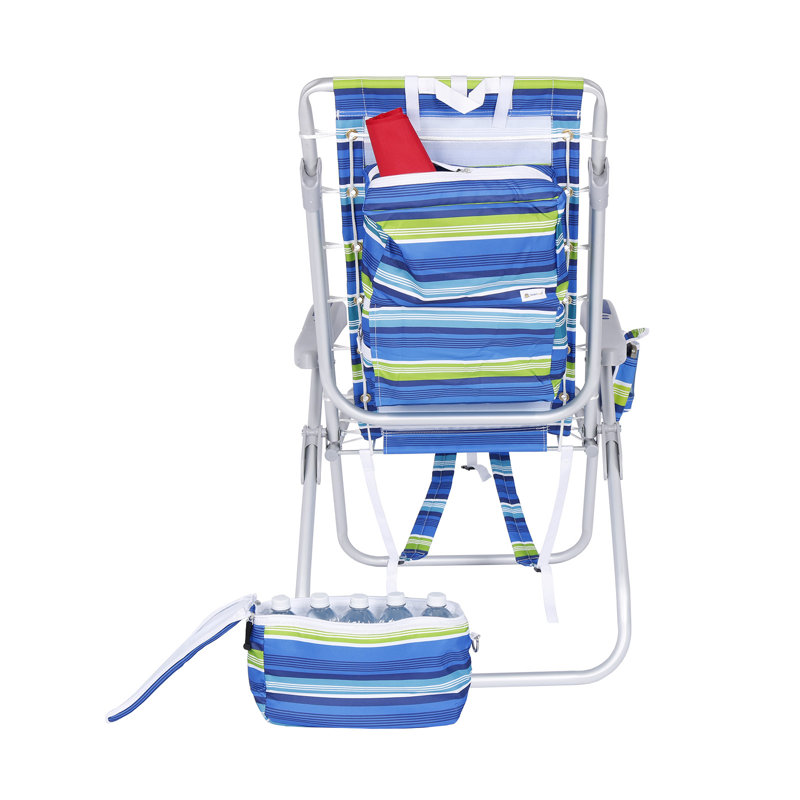 Ultimate Heavy Duty High Seat Aluminum Folding Backpack Beach Chair for Adults | Lay Flat, 5 Reclining Positions | Removable Insulated Cooler Pouch & Canopy for UV Protection