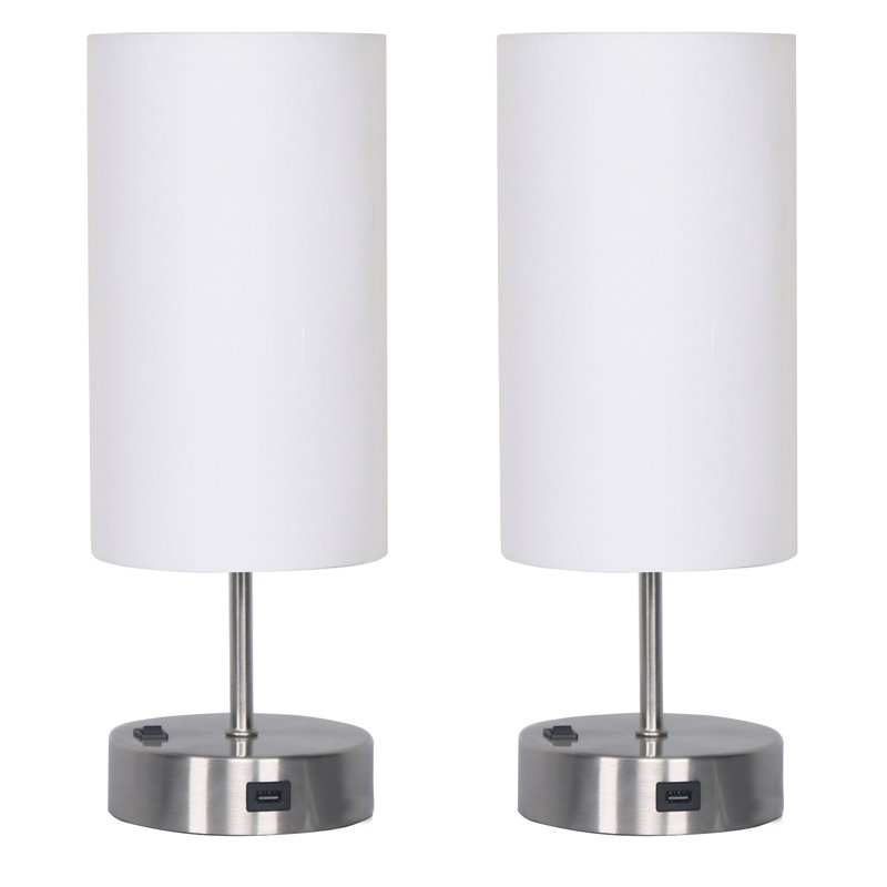 16" Metal Table Lamp Set with USB