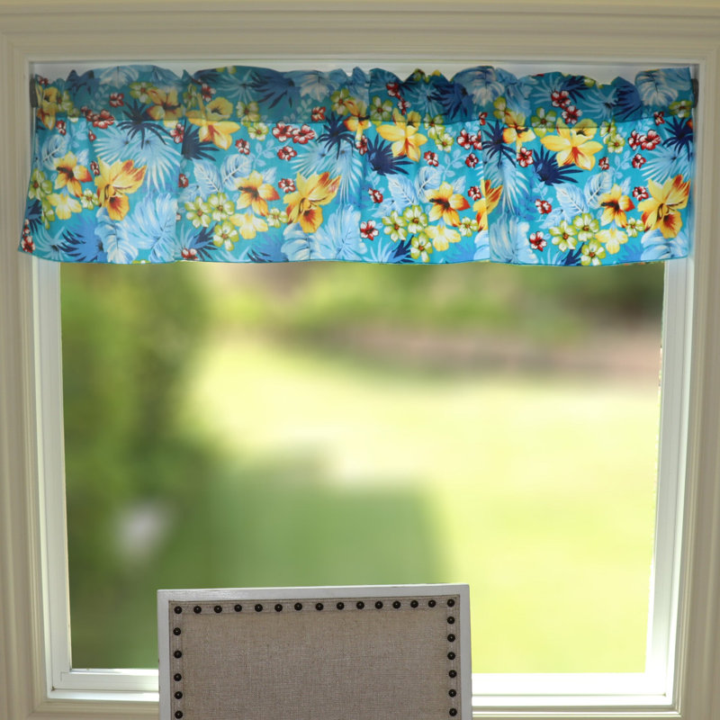 Tropical Hawaiian Print Window Valance, Aqua, 28" W x 58" L