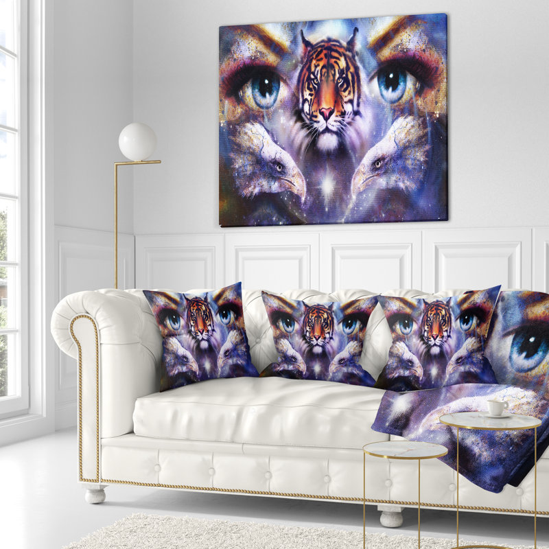 Oreiller avec coussins tiger d’animal avec femme, 16 po x 1 po, Coussin décoratif