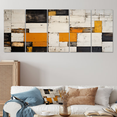«Cubist Retro Patchwork - Abstract Wall Art», ensemble de 5 pièces