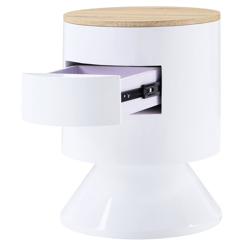 Table de chevet contemporaine blanche avec tiroir pour chambre à coucher - Tambour décoratif fonctionnel 1