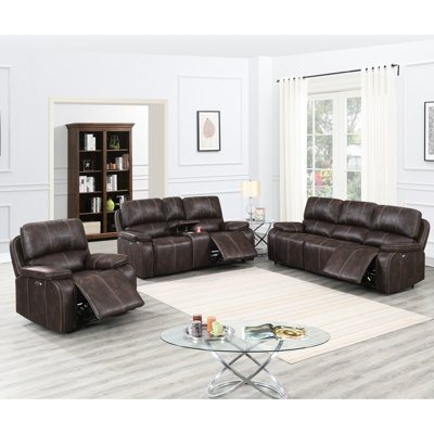 3 Chocolate With Leather-Like Material And Metal Powered Reclining Option Power Upholstery Firm Seat For 3