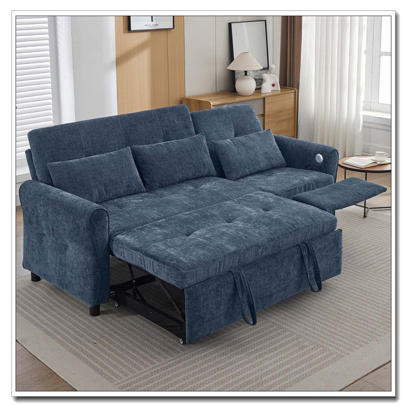 Canapé-lit escamotable en tissu 82 po Chenille, Bleu