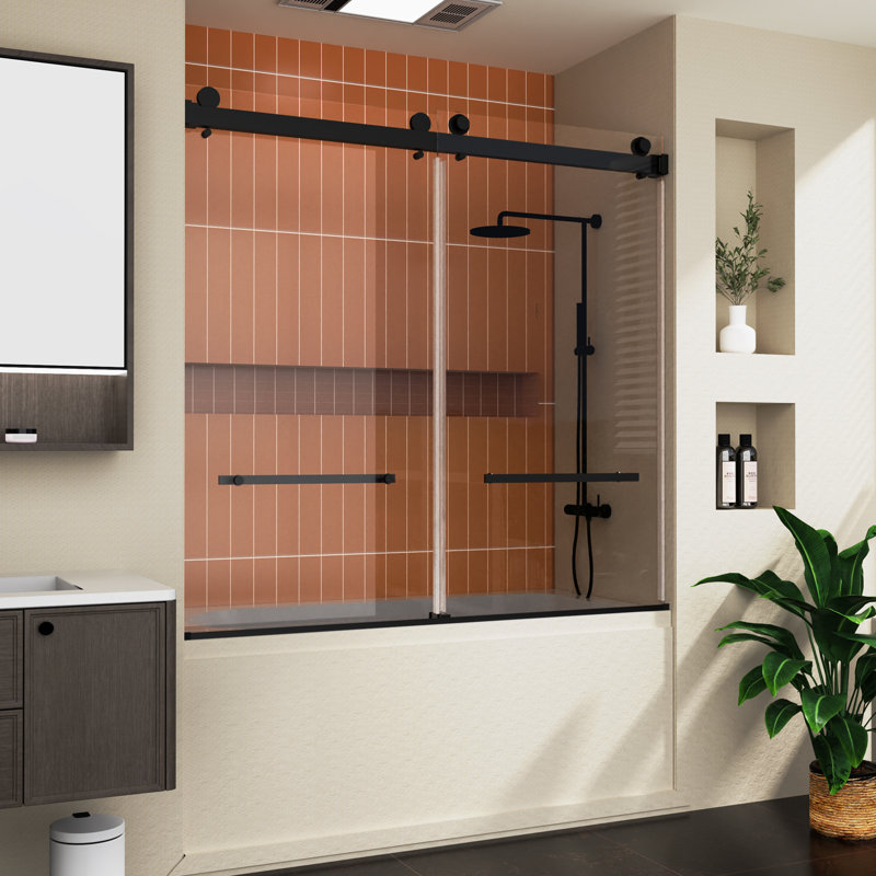 56" - 60" W x 58'' H Double Sliding Frameless Shower Door, 1/4" Clear Tempered Glass with Quiet Rollers, SGCC Certified, 58"