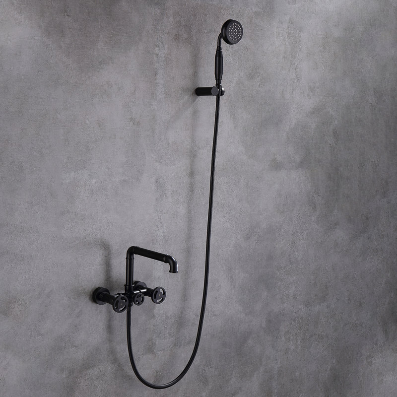 Antique Wall Mount Tub Filler Faucet with Hand Held Shower, Wall Mounted Roman Bath Tub Faucet Set , Matte Black