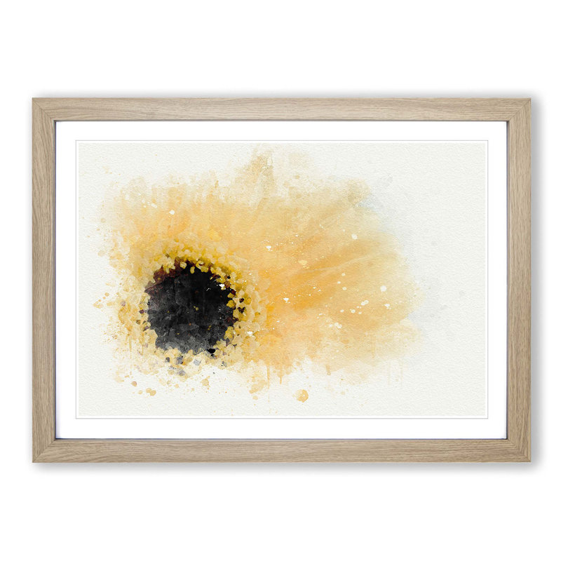 Pale Yellow Gerbera in Abstract - Picture Frame Painting Print, 62cm H x 87cm W x 2cm D, Oak Framed