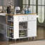 Îlot de cuisine avec prise de courant, îlot de rangement avec abattant et bois d'hévéa, rangement ouvert et support à vin, 5 roulettes, avec rangement réglable pour la maison, la cuisine et la salle à manger-456439133