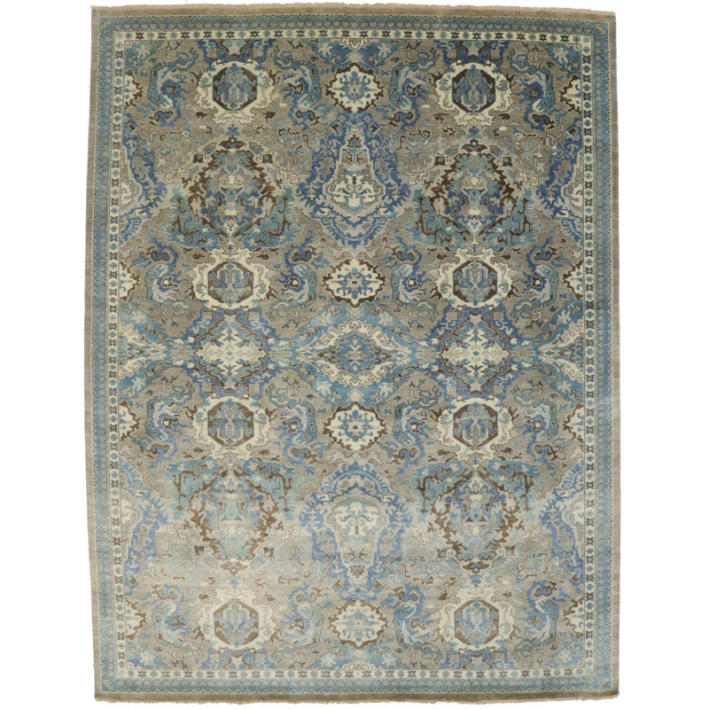 Tapis oriental gris / crème Oushak Chobi 9 x 12 po