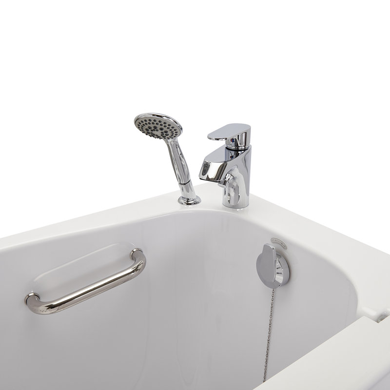 Ella Mobile 26"x45" Acrylic Soaking Walk-In-Bathtub, Right Outward Swing Door, Heated Seat, 2 Piece Fast Fill Faucet, 2" Drain