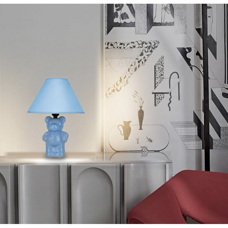 Baccam 13"  Bedside Table Lamp With Empire Shade, Light Blue