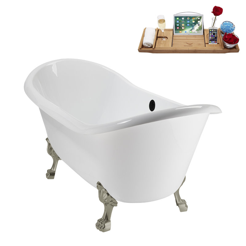 71" Streamline Clawfoot Tub,Tray,Drain and Clawfeet, Brushed Nickel, Matte Black