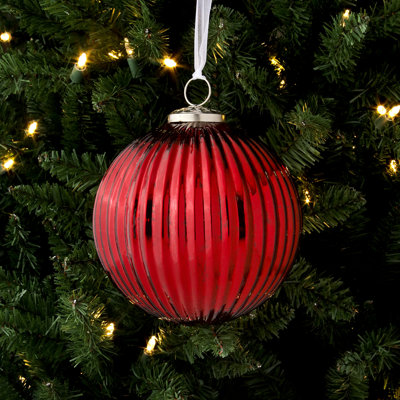 6" Glass Ridged Ball Ornament