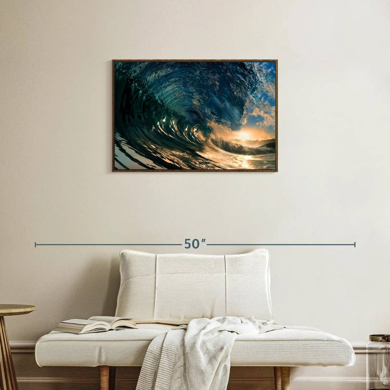 Coucher de soleil coloré, Cadre flottant noyer, 31 po x 21 po